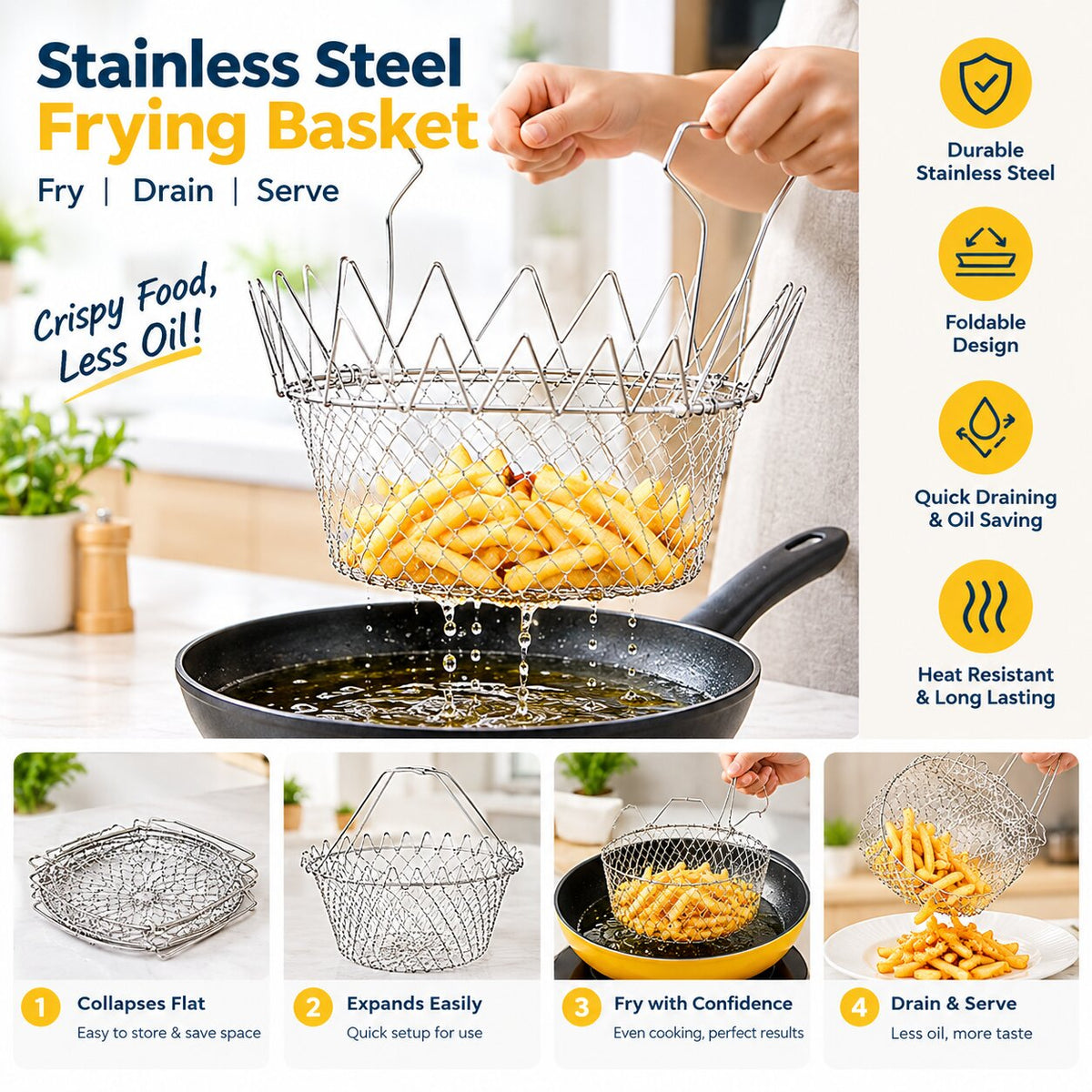 Foldable Stainless Steel Frying Basket