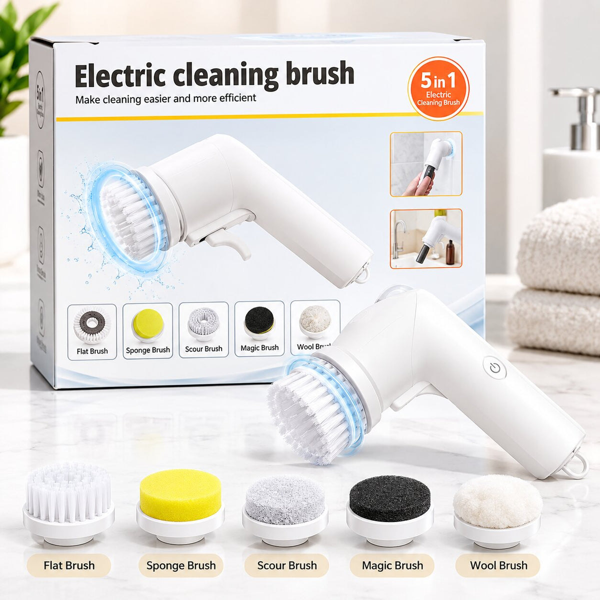 5-in-1 electric cleaning brush with flat