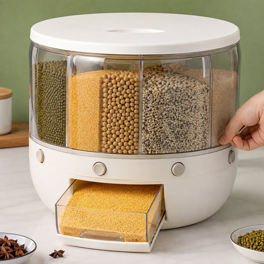 6-Grid Rotating Grain & Rice Storage Container
