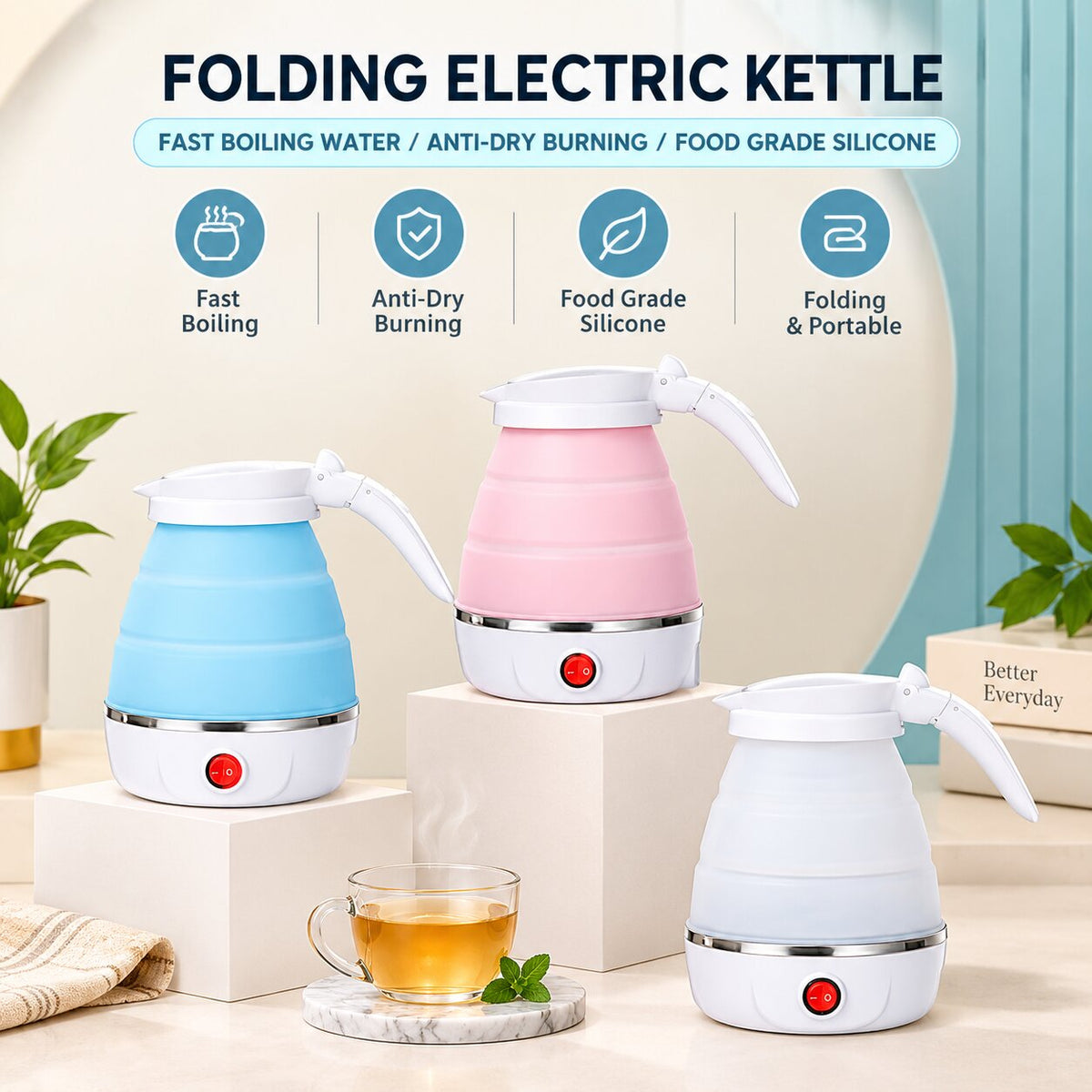 Foldable Electric Kettle – Compact Travel Water Boiler