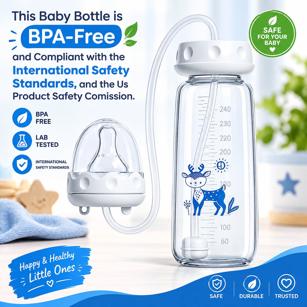 Hands-Free Baby Feeding Bottle – BPA-Free 240ml