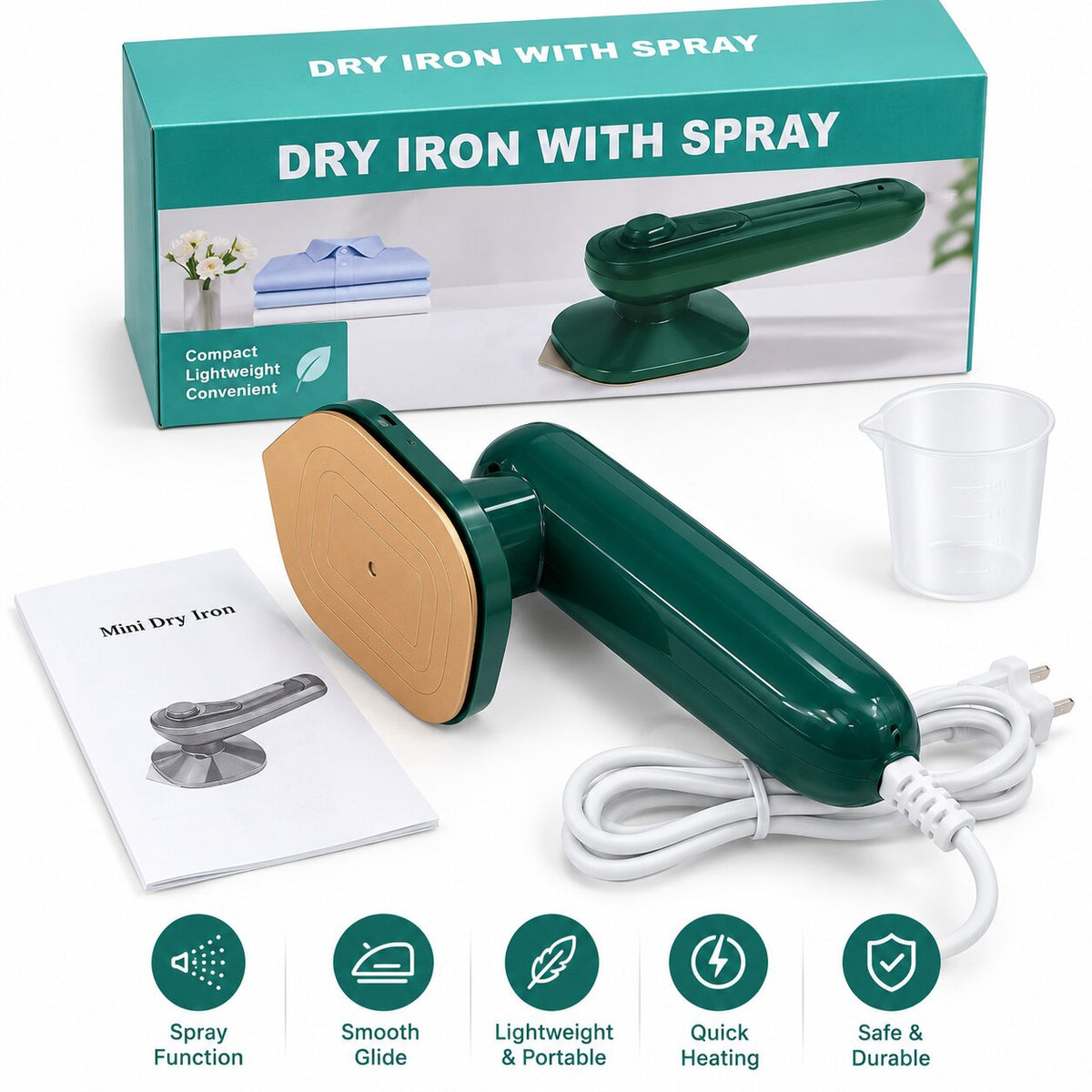 Mini Dry Iron with Spray – Portable Travel Clothes Iron