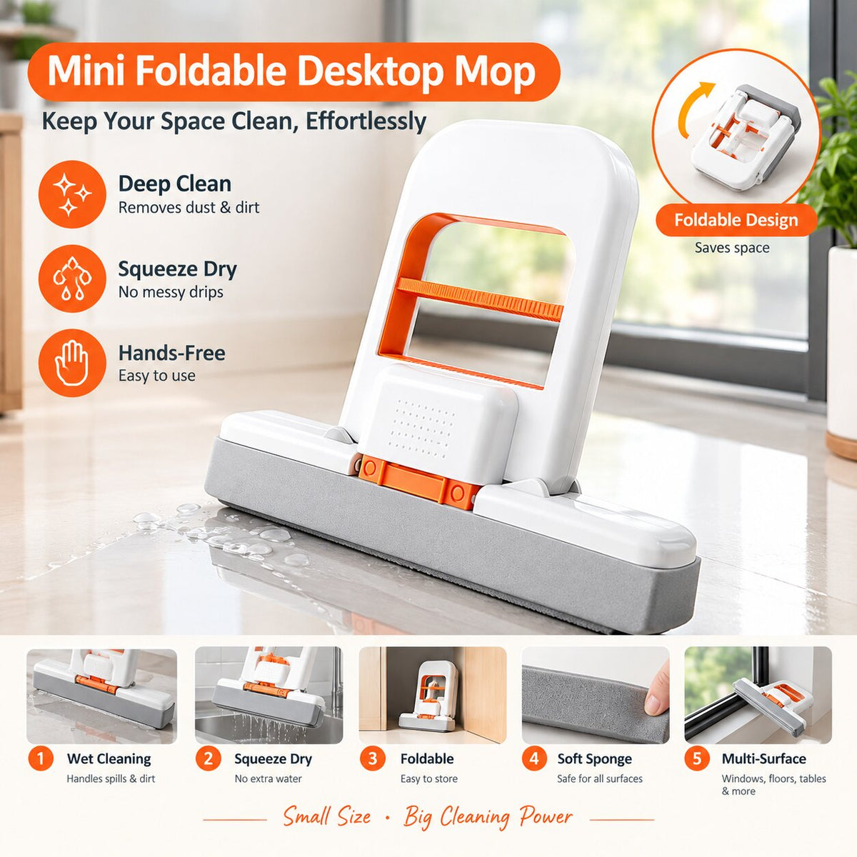 Mini Foldable Desktop Mop – Squeeze Dry Cleaning Mop